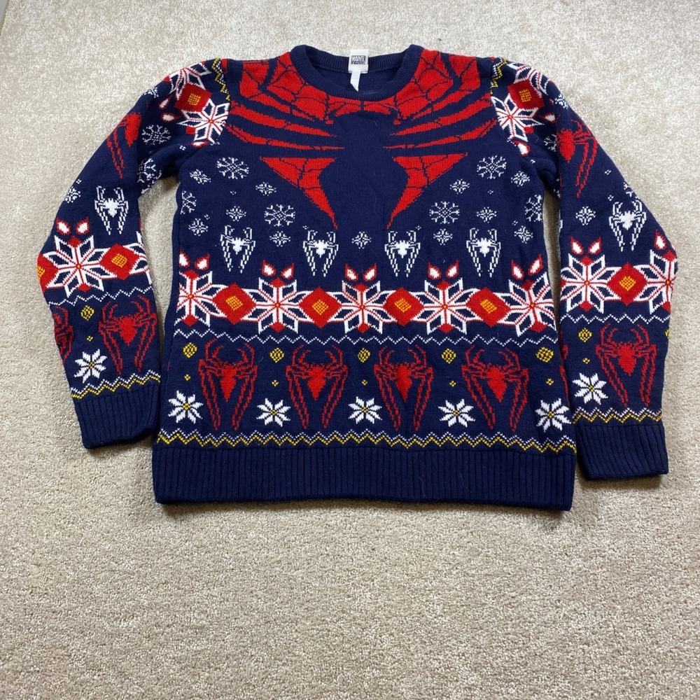 Marvel Spider-Man Sweater Mens Medium Blue Red Fair Isle Ugly Christmas Holiday